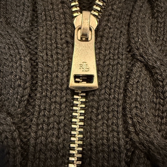Lauren Ralph Lauren Black Cable-Knit Zip-Up Sweater - size Large - Picture 4 of 5